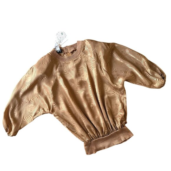 Vintage Diane Freis Original Blouson Blouse Top Size M Gold Swirl Georgette 80s - Picture 13 of 13